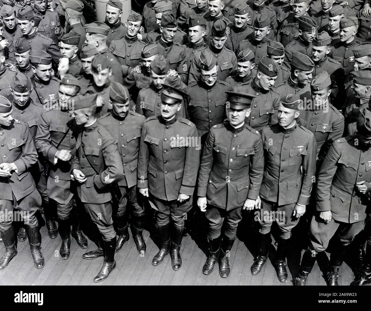The graduating class from West Point, 1919, leaves for France. The Commanding Officer and his staff and a part of the organization ca. 7/12/1919 Stock Photo