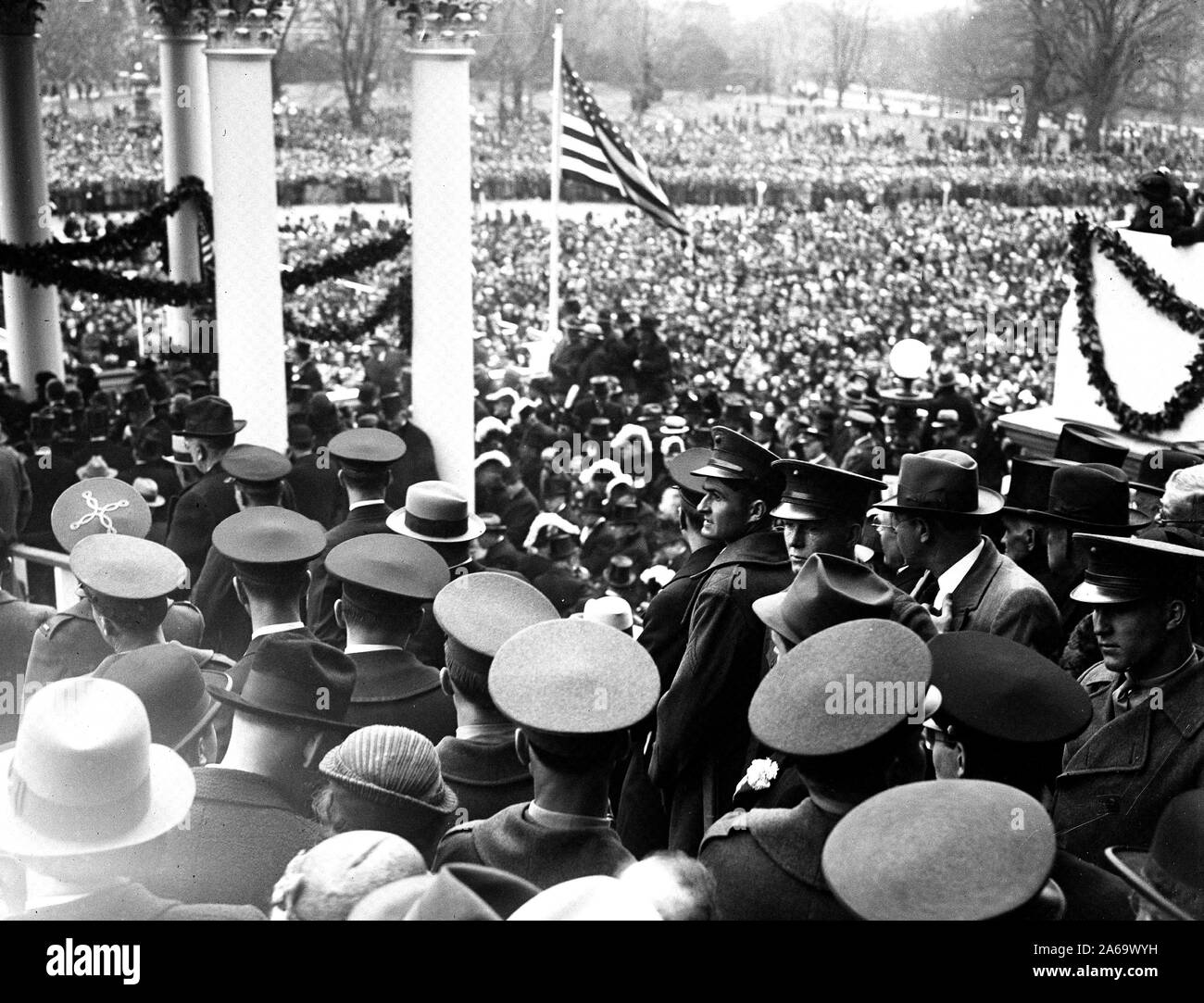 Franklin D. Roosevelt - Inauguration of Franklin D. Roosevelt. Crowd outside U.S. Capitol, Washington, D.C. ca. March 4, 1933 Stock Photo