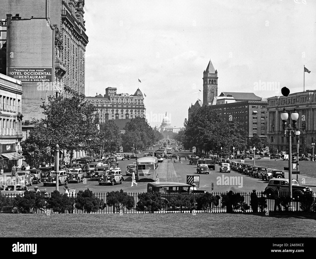 Traffic on Pennsylvania Avenue in Washington D.C. ca. 1935 Stock Photo