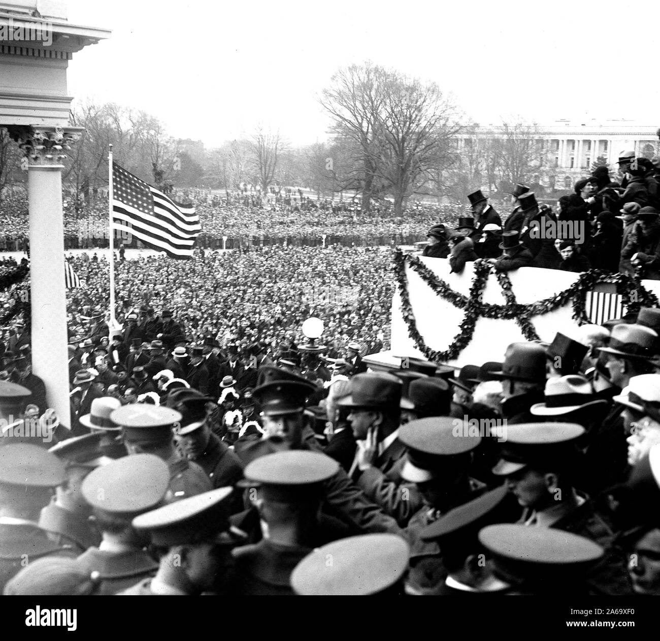 Franklin Roosevelt First Inaguration:  Crowd outside U.S. Capitol, Washington, D.C.  March 4, 1933 Stock Photo