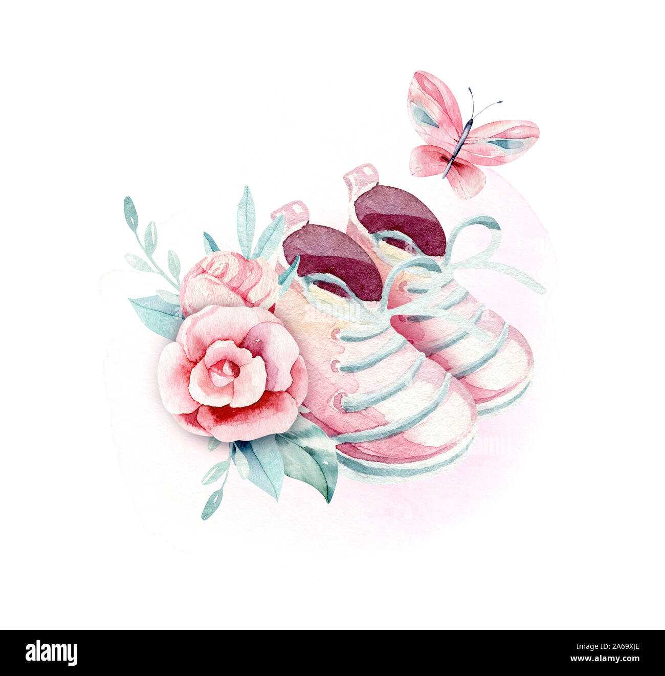 Glawry Baby Shower Backdrop For Girl 7Wx5H Feet Watercolor Pink Floral Roses Eucalyptus Sweet Cute Cartoon Dressing It's A Girl Baby Shower Party Decorations Photography Background Photo Booth Studio (Color