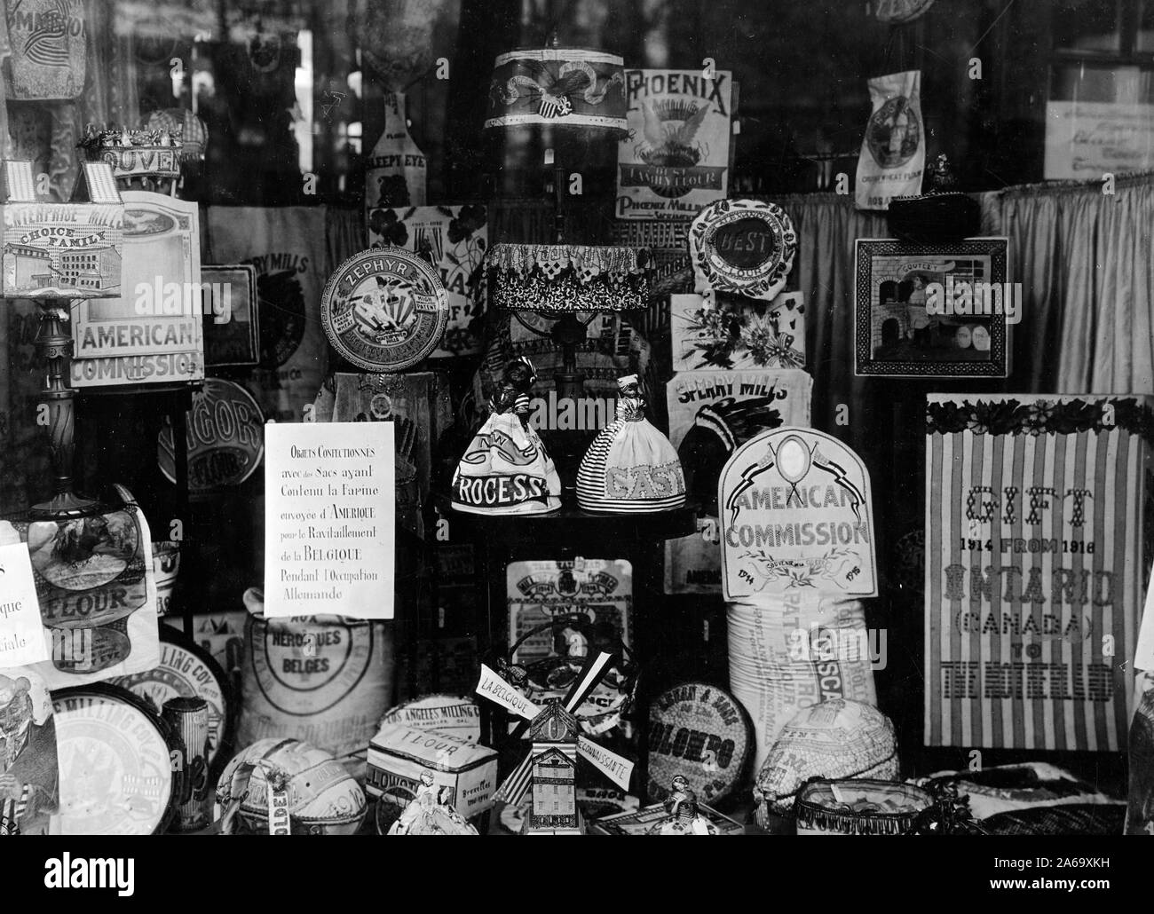 View of inside of Paris department store known as 'Aux Trois Quartue' shows some of these unique souveniers of display. Paris, Seine, France ca. 1/27/1919 Stock Photo
