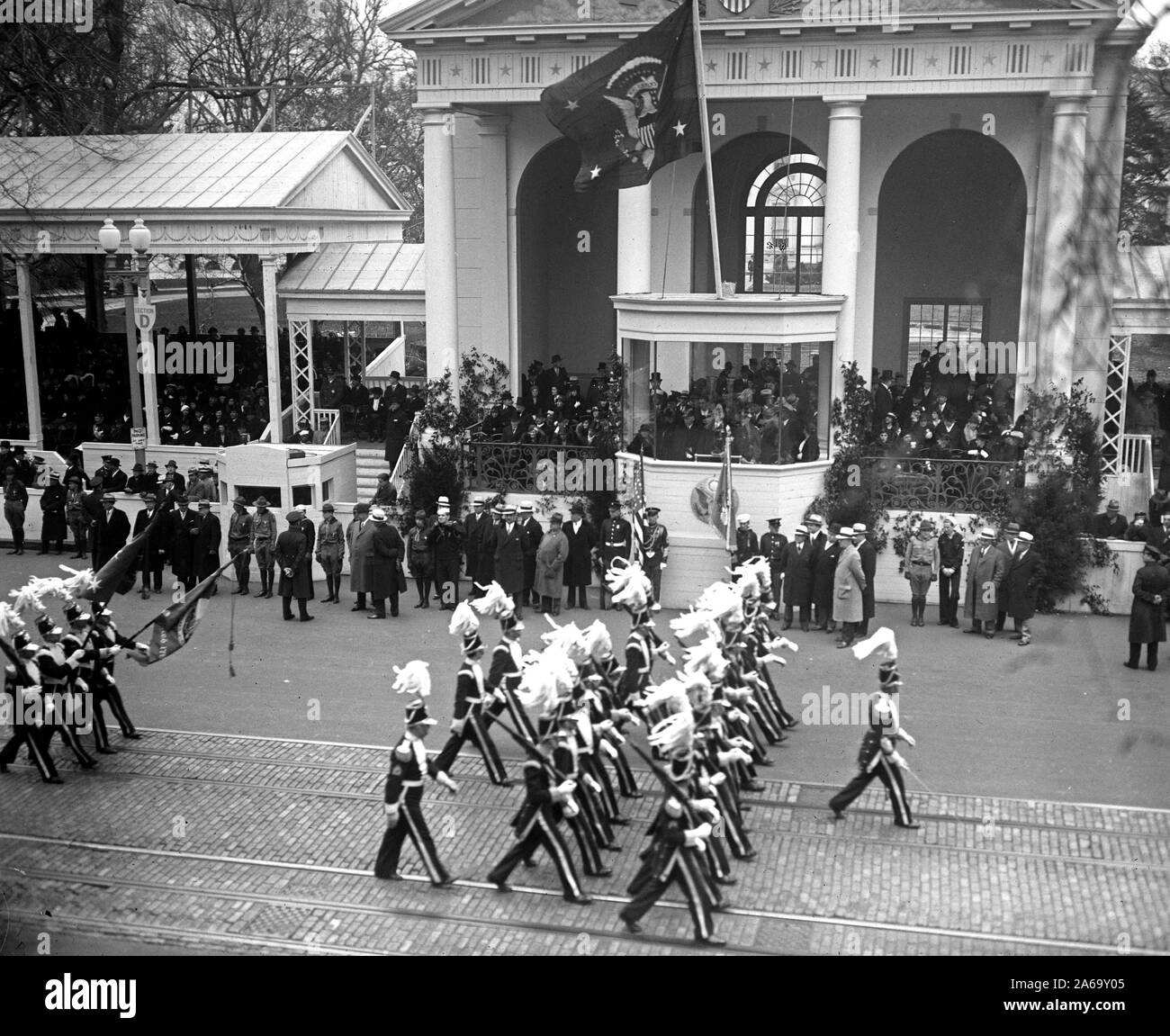 Franklin D. Roosevelt - Franklin D. Roosevelt inauguration. Parade and presidential viewing stand. Washington, D.C. ca. March 4, 1933 Stock Photo