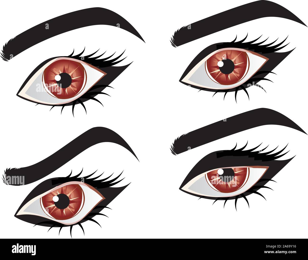 Stylized cartoon brown eye in different expressions set Stock Vector