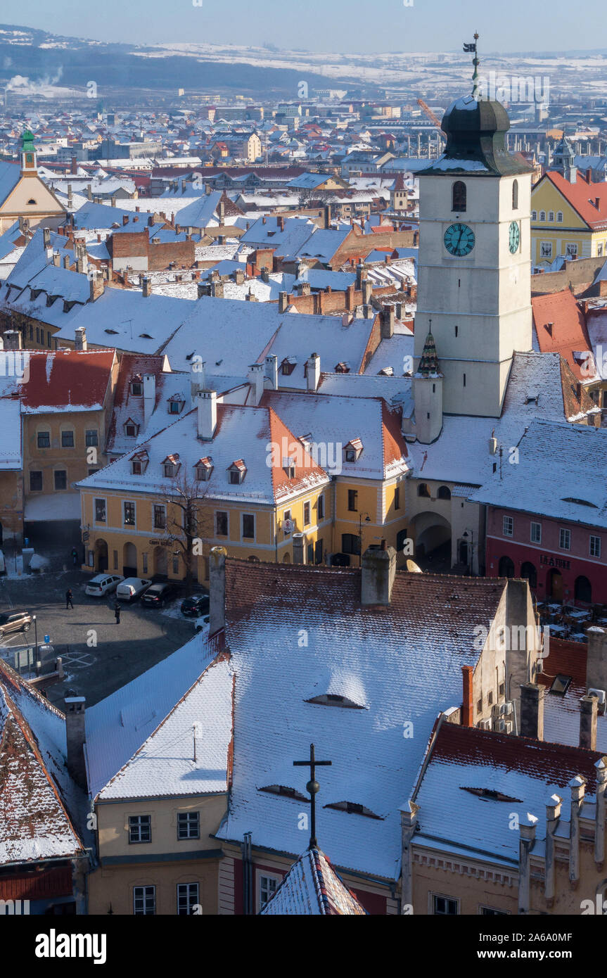 Sibiu, in the center of Transylvania, Romania. View from above with the  Fagaras Mountains in the back. HDR photo. City also known as Hermannstadt  Stock Photo - Alamy