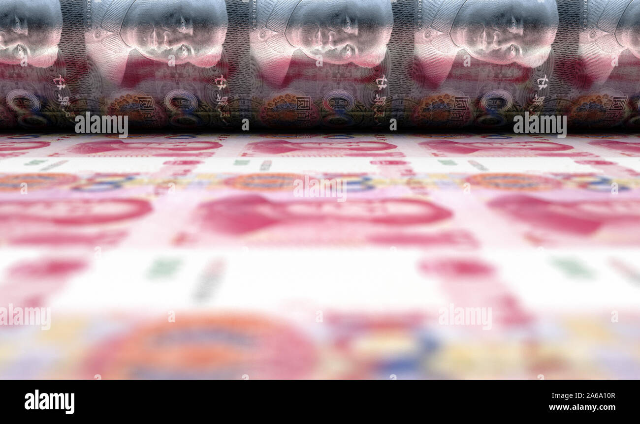 A concept image showing a sheet of Chinese yuan renminbi notes going ...