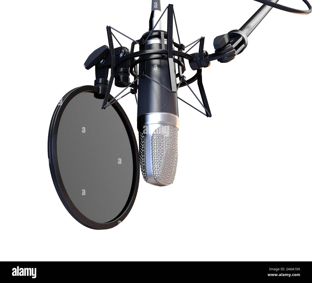 A professional condenser microphone assempled with a filter and stand