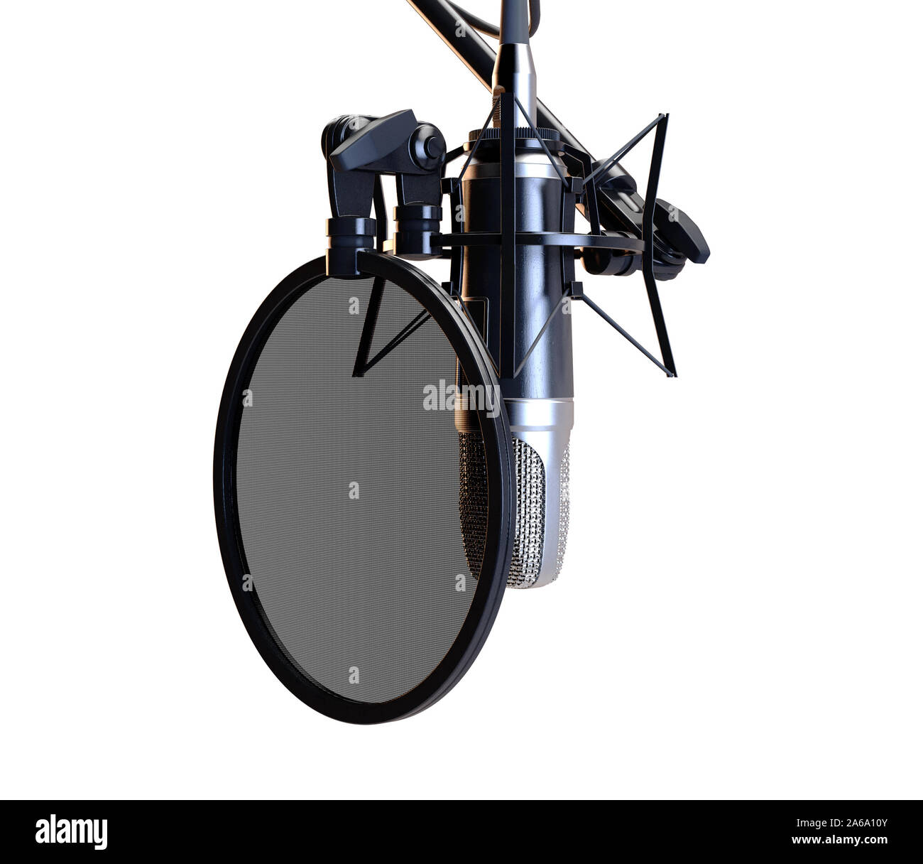 A professional condenser microphone assempled with a filter and stand