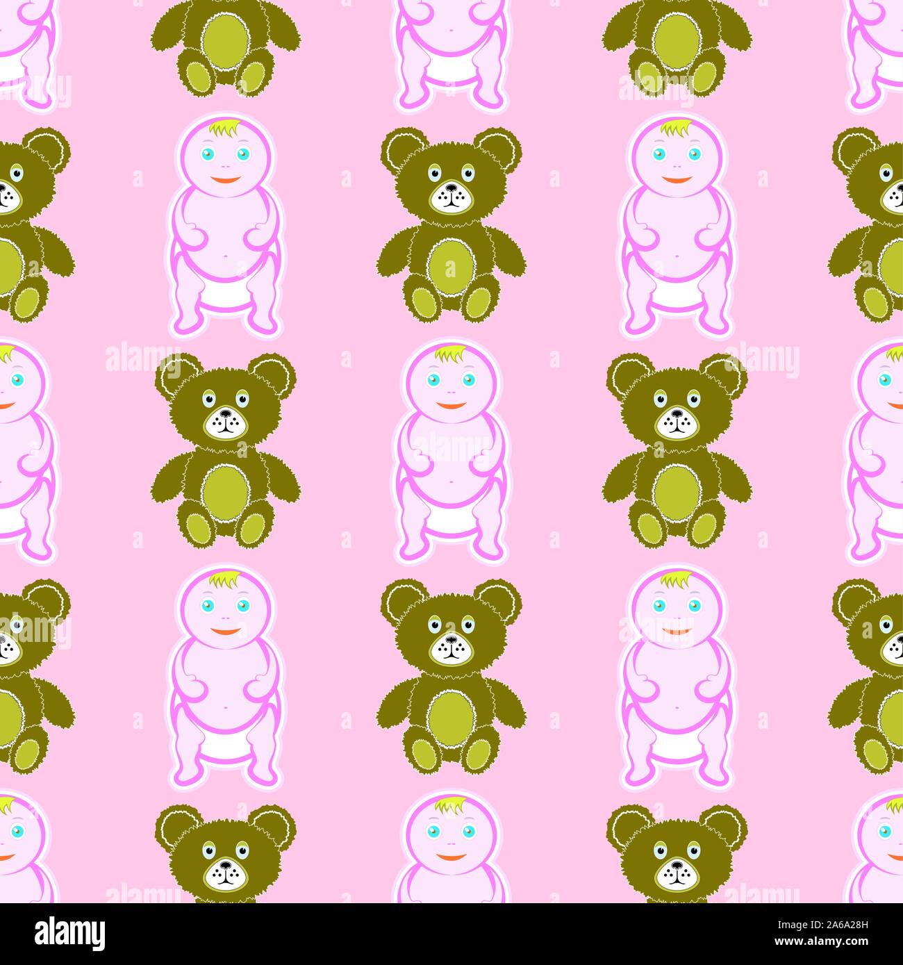 Cute Baby and Bear Seamless Pattern Isolated on Pink Background. Happy ...