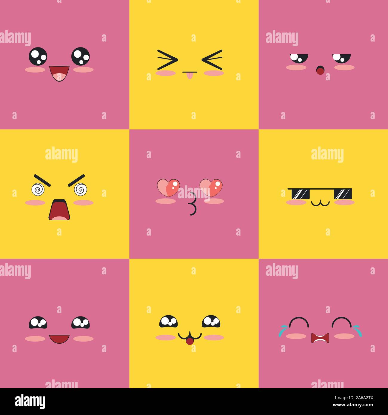 Cartoon kawaii facial expressions, different emotions set Stock Vector  Image \u0026 Art - Alamy, image size:1300x1390