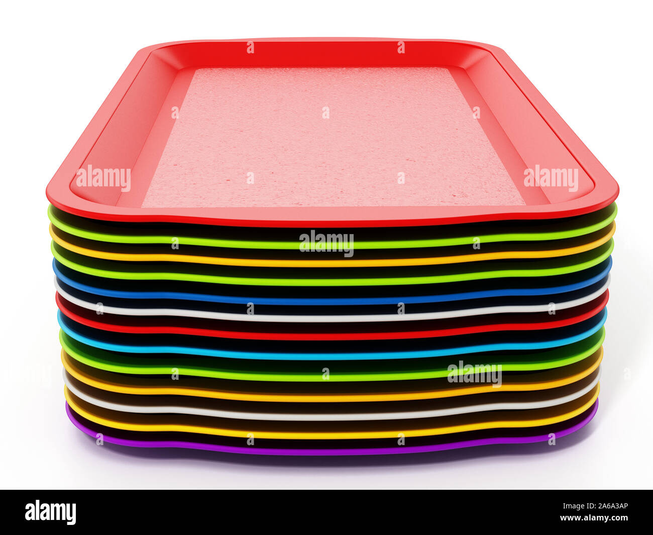 Stack of plastic trays isolated on white background. 3D illustration