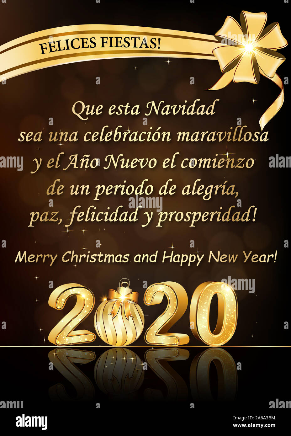 Spanish Greetings May This Christmas Be A Wonderful Celebration And The New Year The Beginning Of A Period Of Joy Peace Happiness And Prosperity Stock Photo Alamy