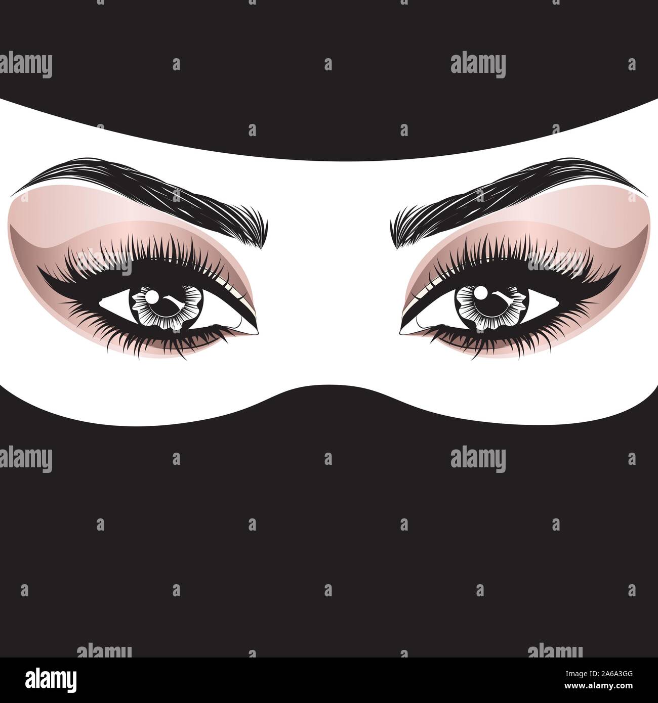 Fashion arabic female eyes makeup with long eyelashes, rose gold color eyeshadows. Stock Vector