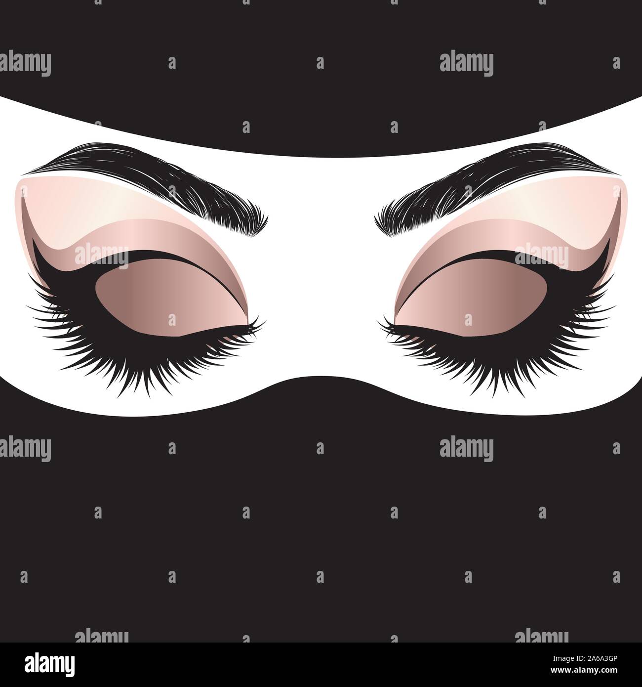 Fashion arabic female eyes makeup with long eyelashes, rose gold color eyeshadows. Stock Vector