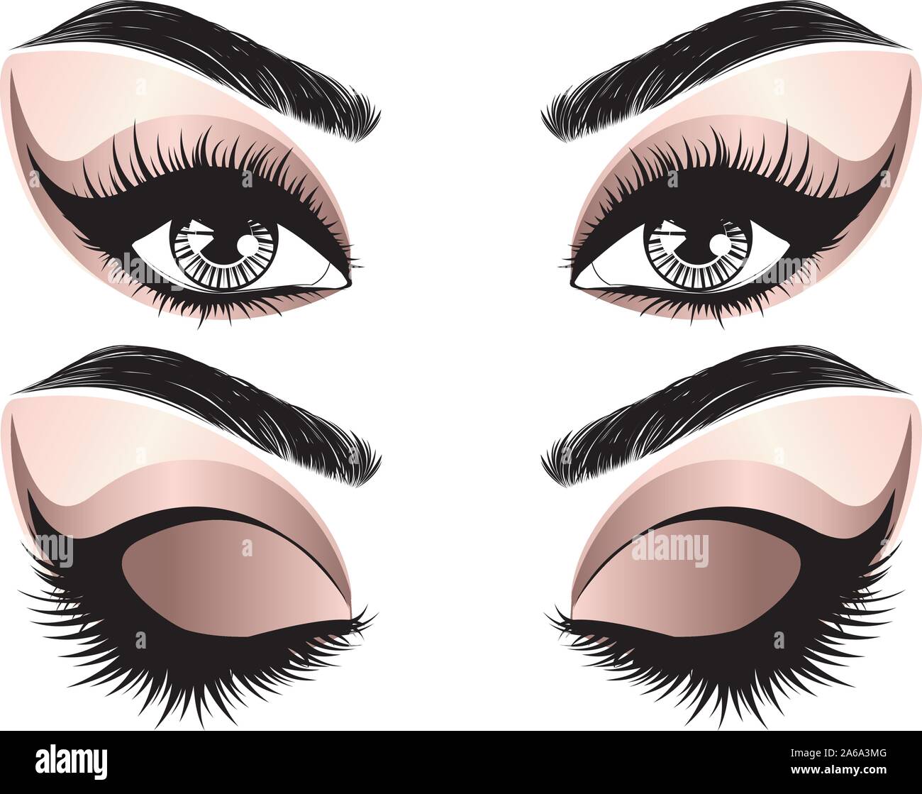Fashion female eyes makeup with long eyelashes, rose gold color