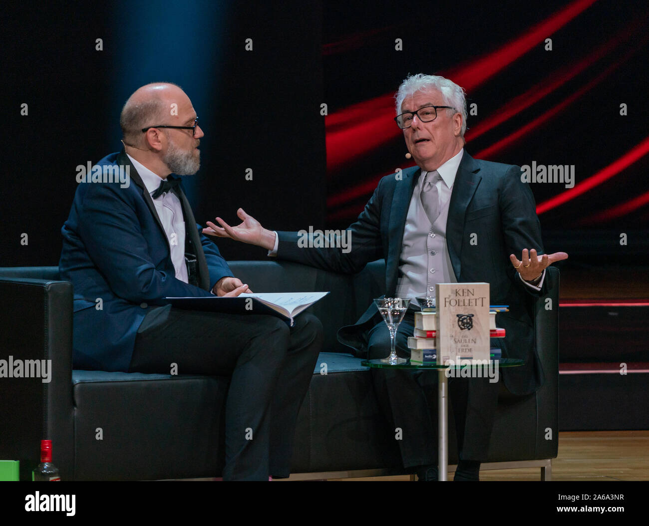 FRANKFURT AM MAIN, Germany - October 19 2019: Thomas Böhm and Ken Follett at 71st Frankfurt Book Fair / Buchmesse Frankfurt Stock Photo