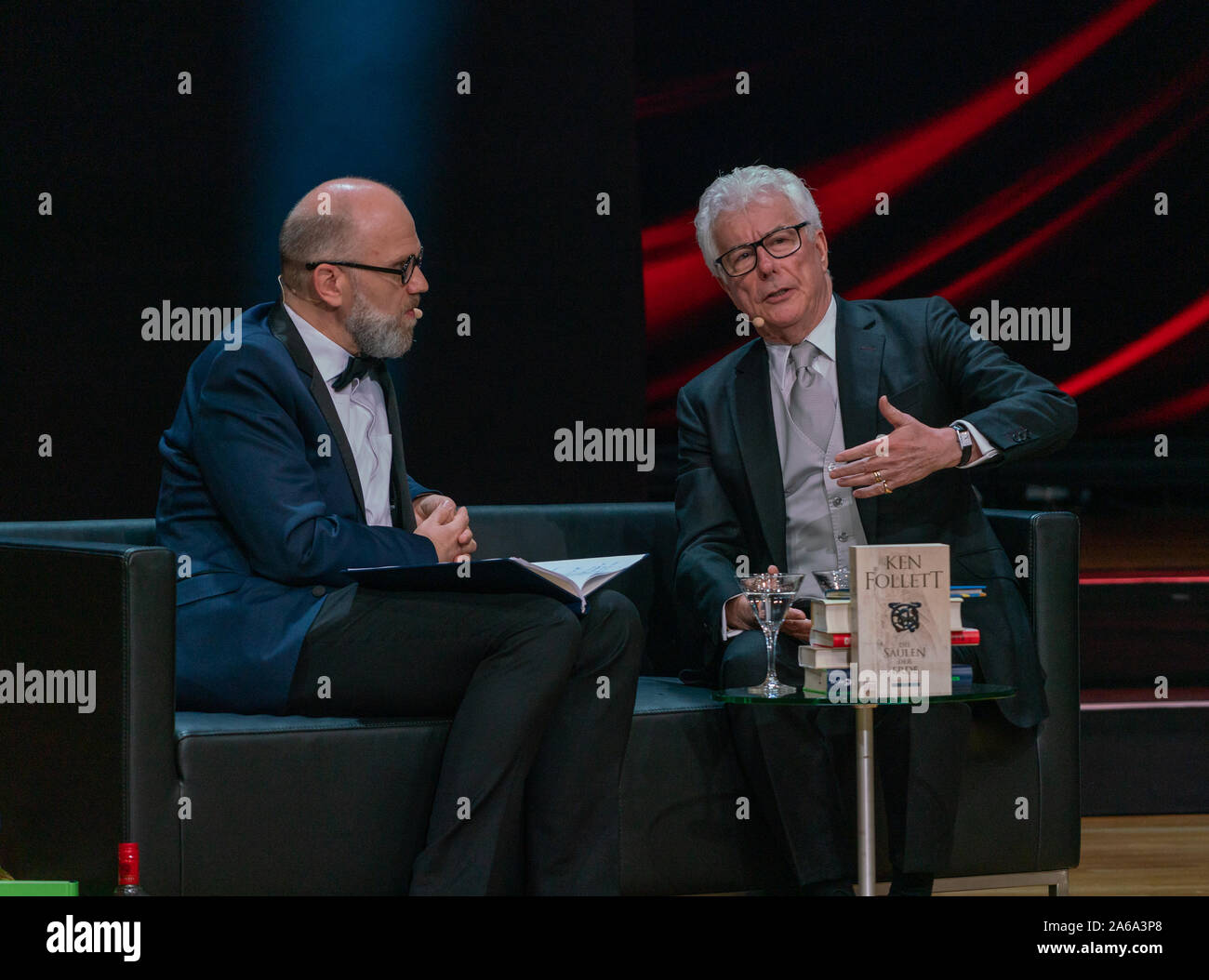 FRANKFURT AM MAIN, Germany - October 19 2019: Thomas Böhm and Ken Follett at 71st Frankfurt Book Fair / Buchmesse Frankfurt Stock Photo