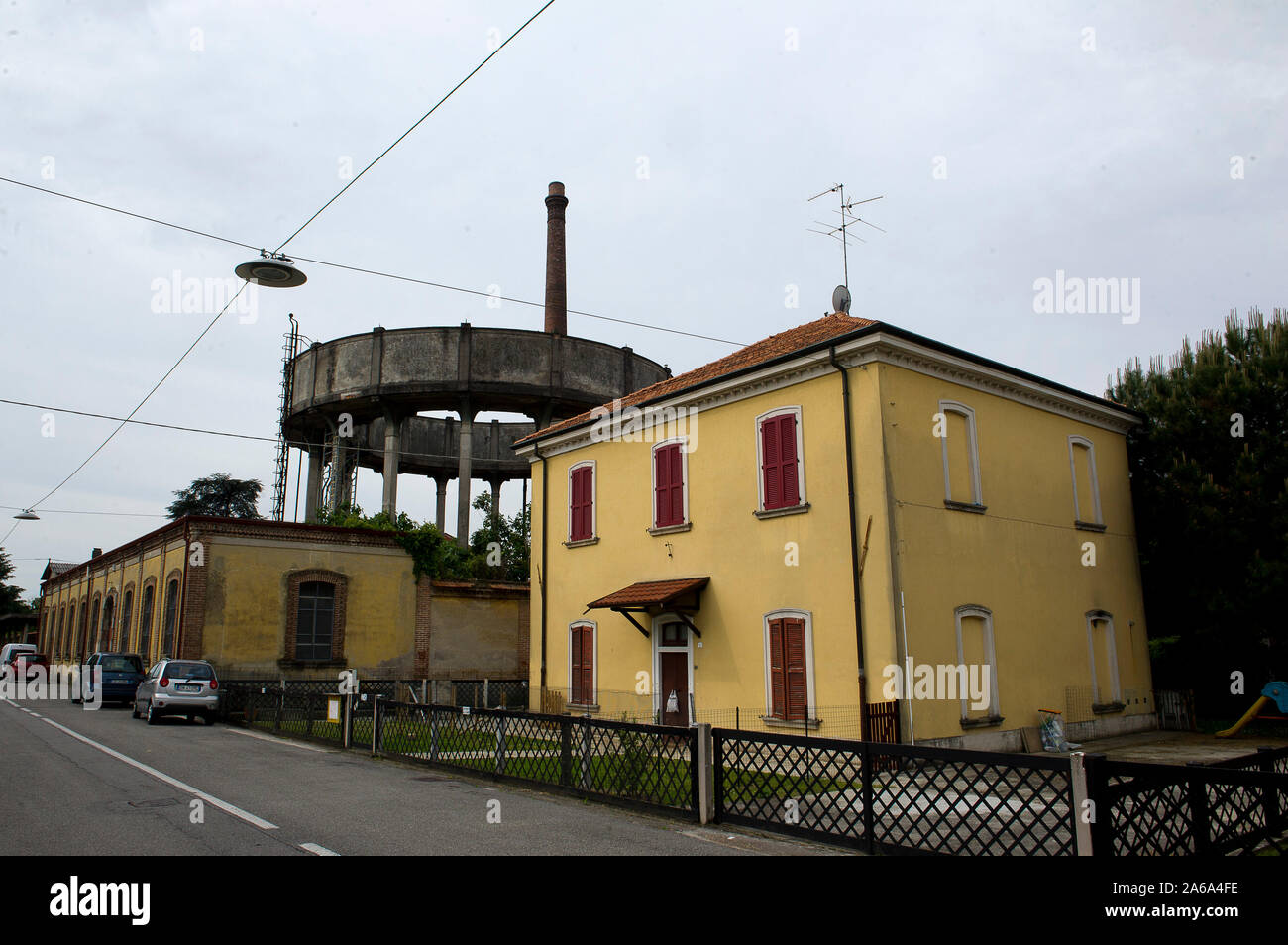Europe, Italy, Lombardy, Crespi d'Adda workers' village, Unesco heritage, aqueduct tower Stock Photo