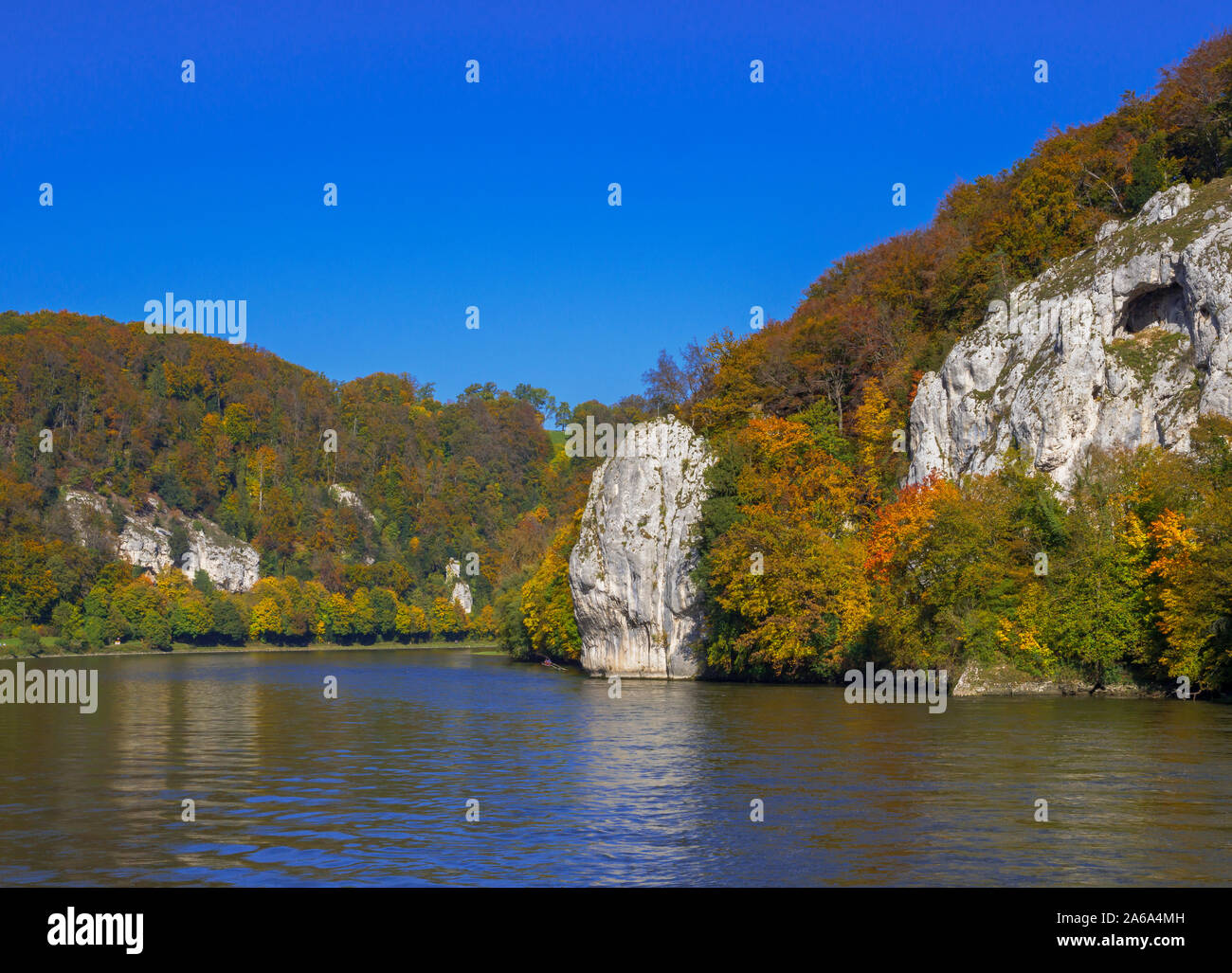 Danube Gorge Nature Reserve, Weltenburger Enge at Weltenburg Monastery near Kelheim, Lower Bavaria, Bavaria, Germany, Europe Stock Photo
