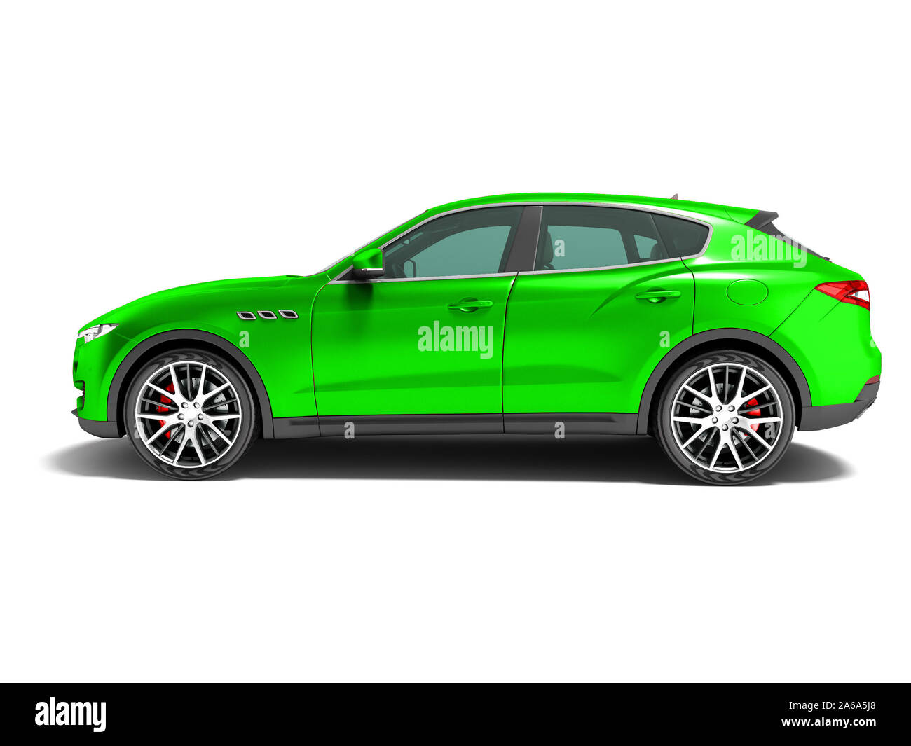 Modern green car crossover for business trips side view 3D render on ...