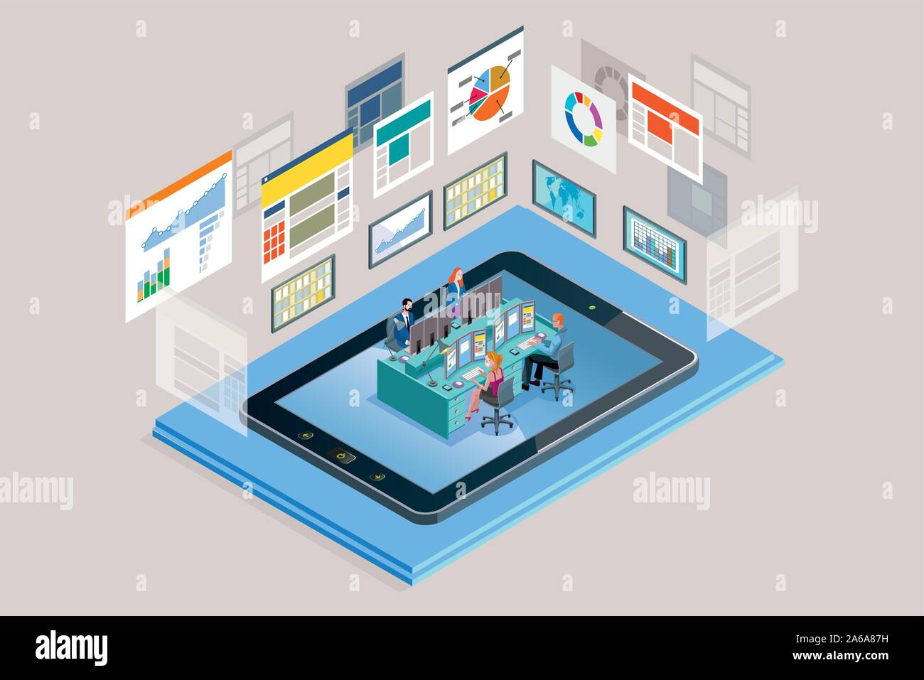 Vector illustration concept. A teamwork in a analytics and management ...