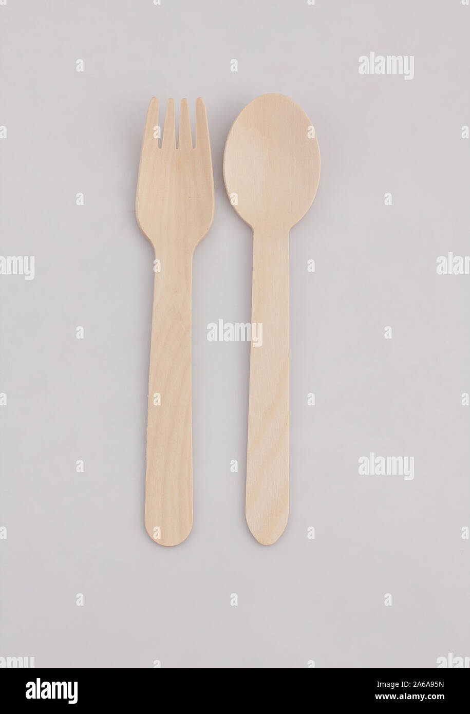 kitchenware set of wooden spoon and fork isolated on white background Stock Photo
