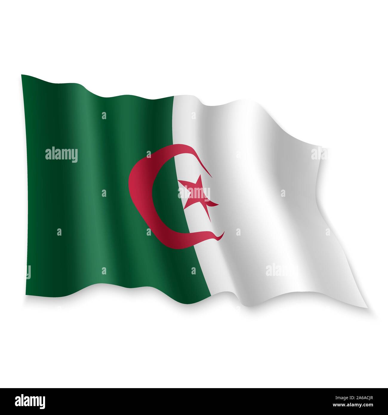 3D Realistic waving Flag of Algeria on white background Stock Vector