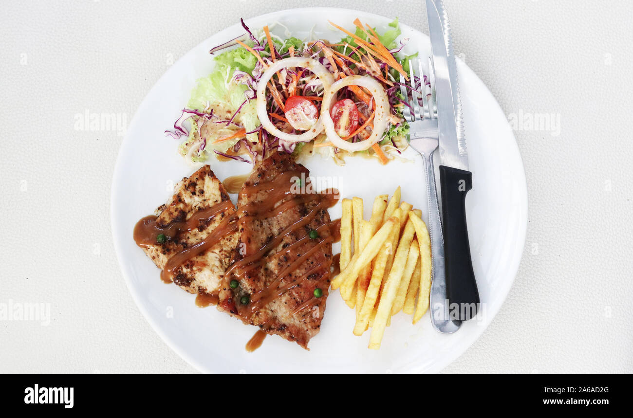 Chicken Steak with Black Pepper Sauce Stock Photo Alamy