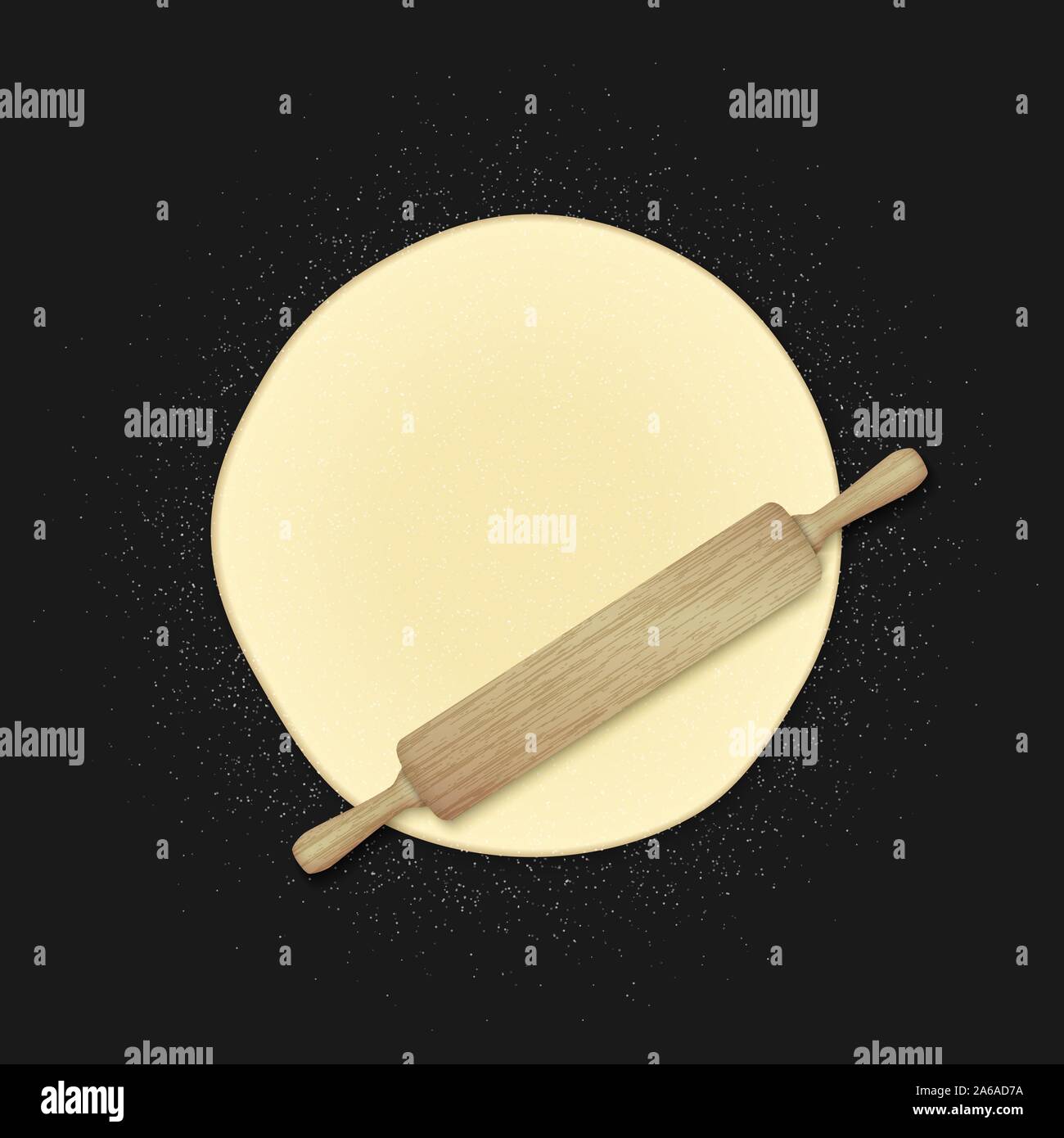 Bread dough with flour on kitchen table Stock Vector