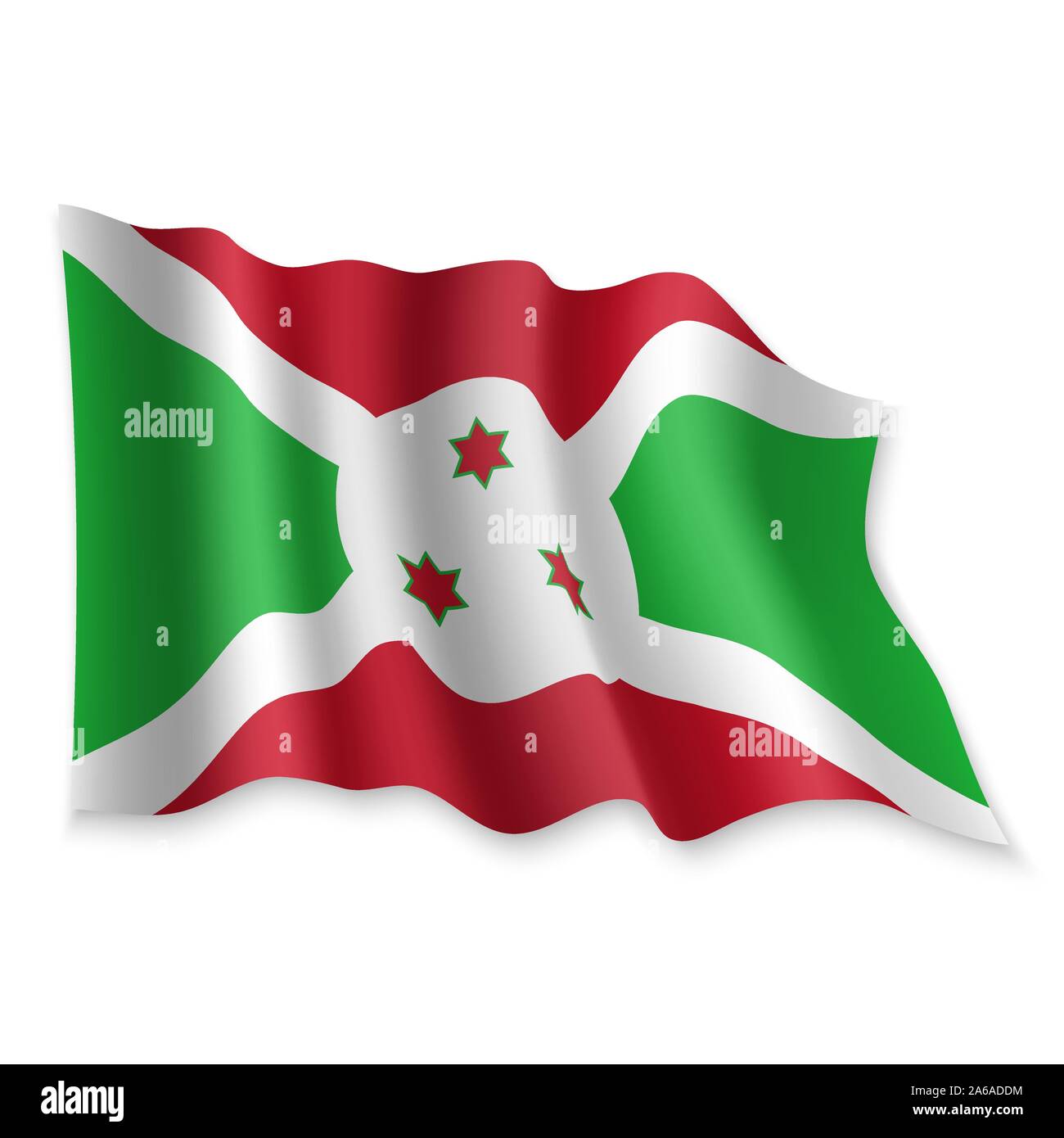 3D Realistic waving Flag of Burundi on white background Stock Vector