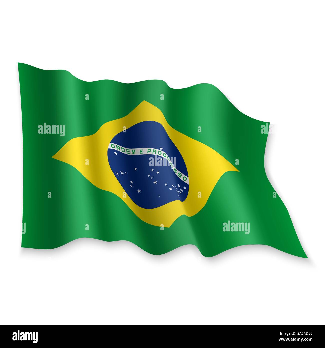 3D Realistic waving Flag of Brazil on white background Stock Vector