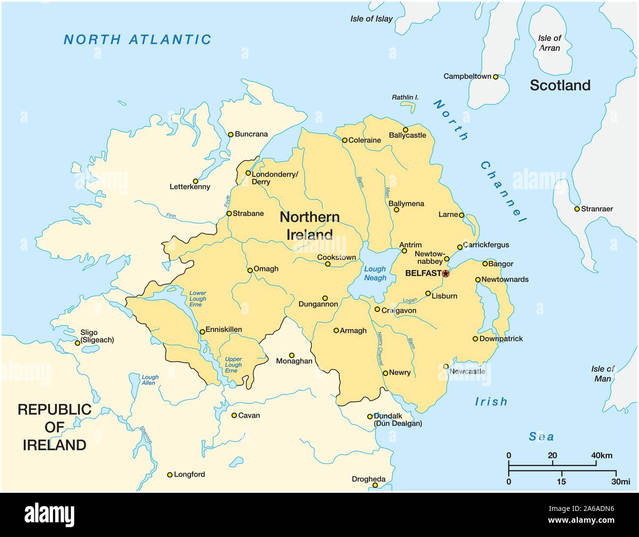 Simple map of Northern Ireland and the northern part of the Republic of Ireland Stock Vector