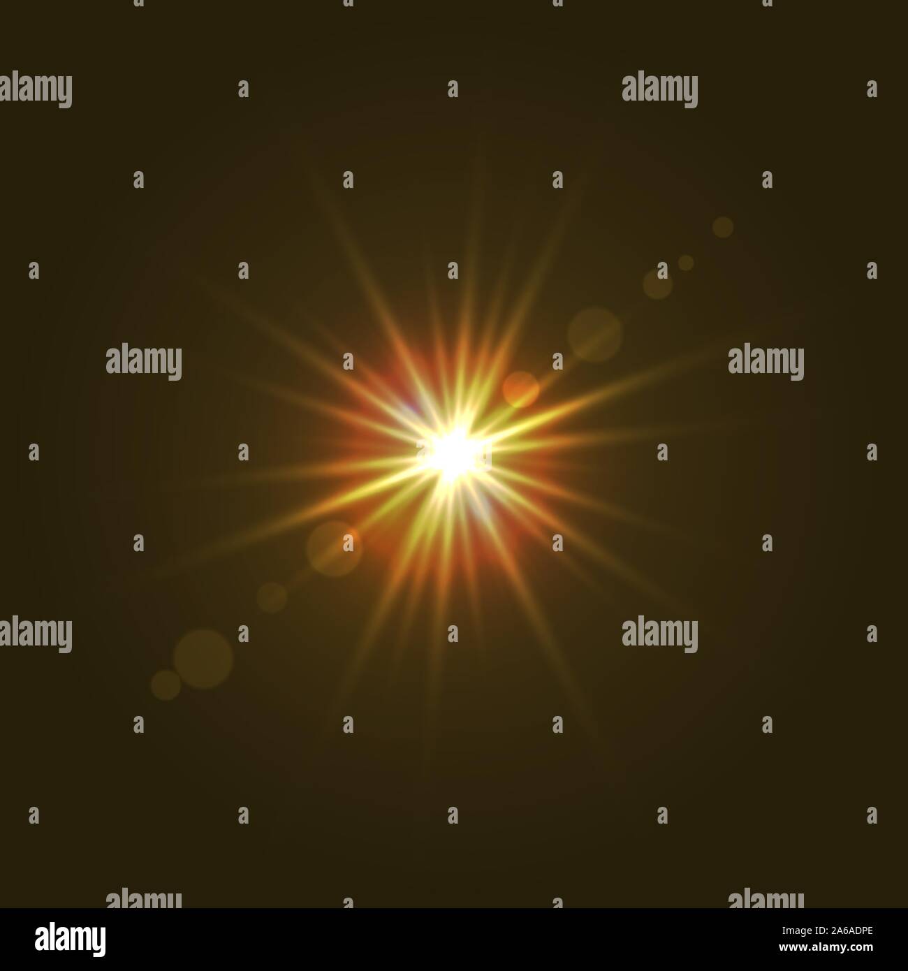 Sun light with lens flare effect, shining star. Stock Vector