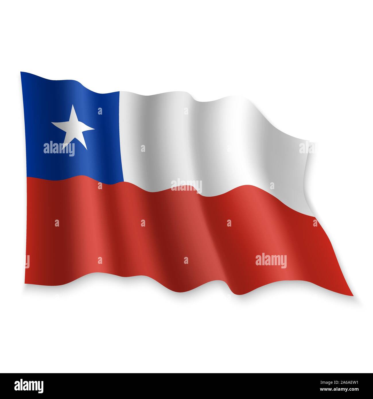 3D Realistic waving Flag of Chile on white background Stock Vector