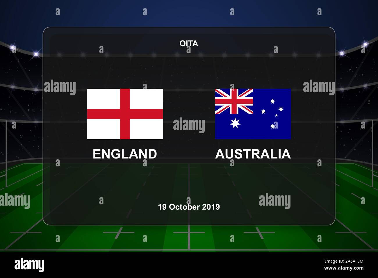 England vs Australia. Rugby cup scoreboard broadcast graphic template