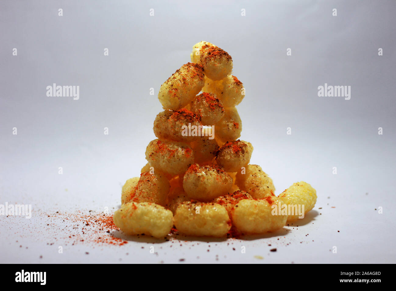 Peanut corn puffs isolated with white background Stock Photo