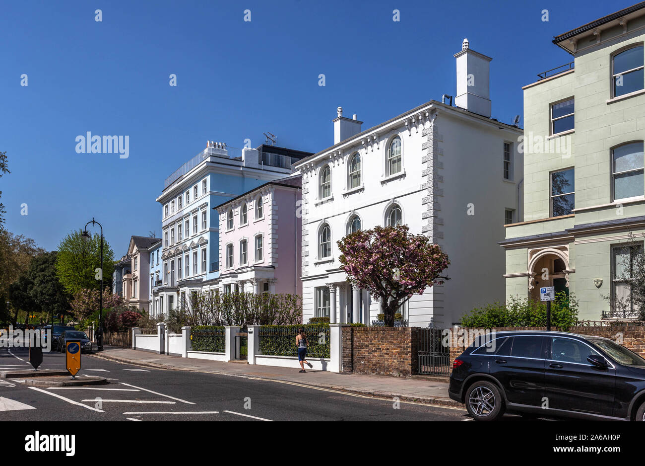 Row of houses along Regent's Park Rd, Primrose Hill, Camden, London, England, UK. Stock Photo