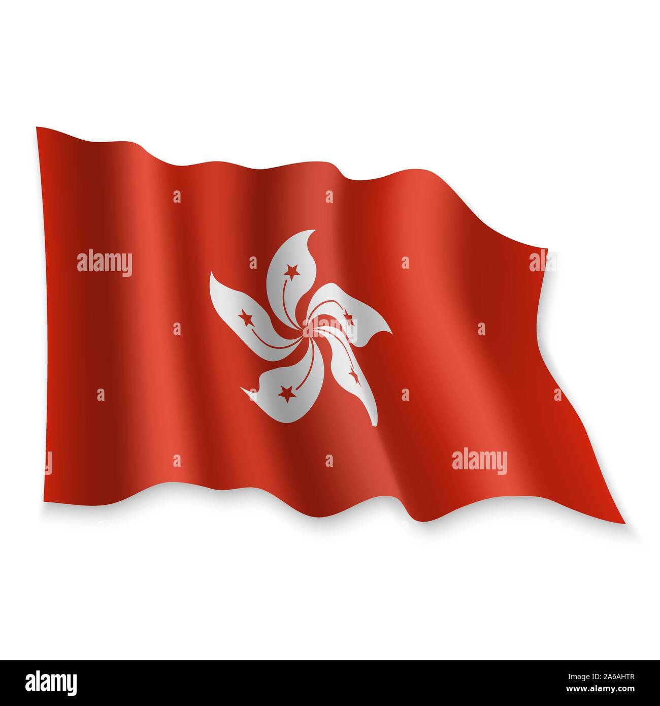 3D Realistic waving Flag of Hong Kong on white background Stock Vector