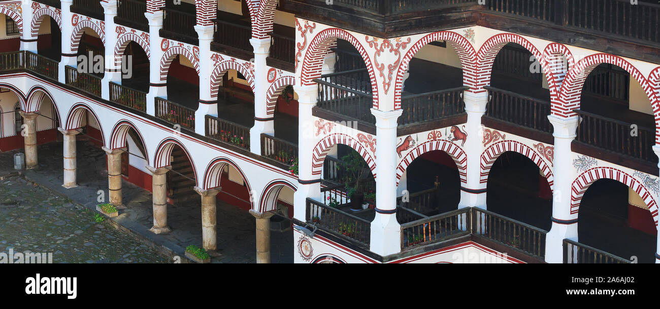 Rila, Bulgaria - October 27, 2017: Rila monastery panoramic banner view Stock Photo
