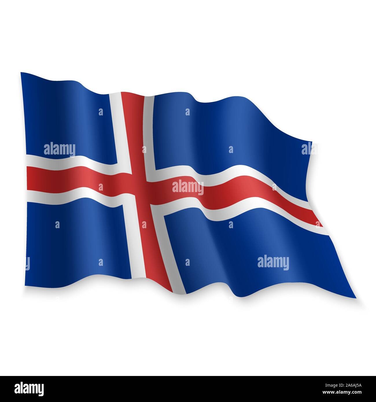 3D Realistic waving Flag of Iceland on white background Stock Vector ...