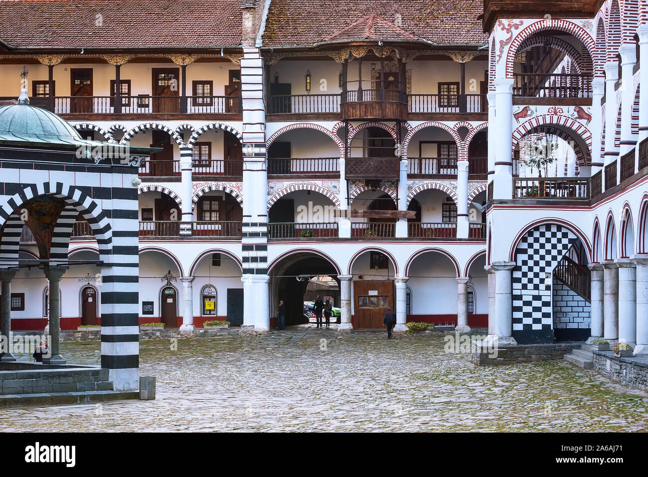 Rila, Bulgaria - October 27, 2017: Rila monastery exterior view view and people Stock Photo