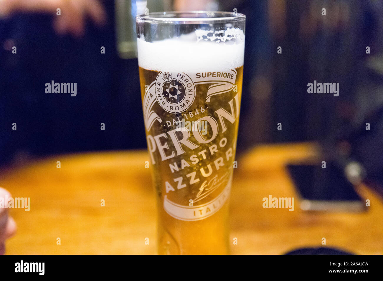 Pint beer Glass of Peroni in a pub close up Stock Photo - Alamy