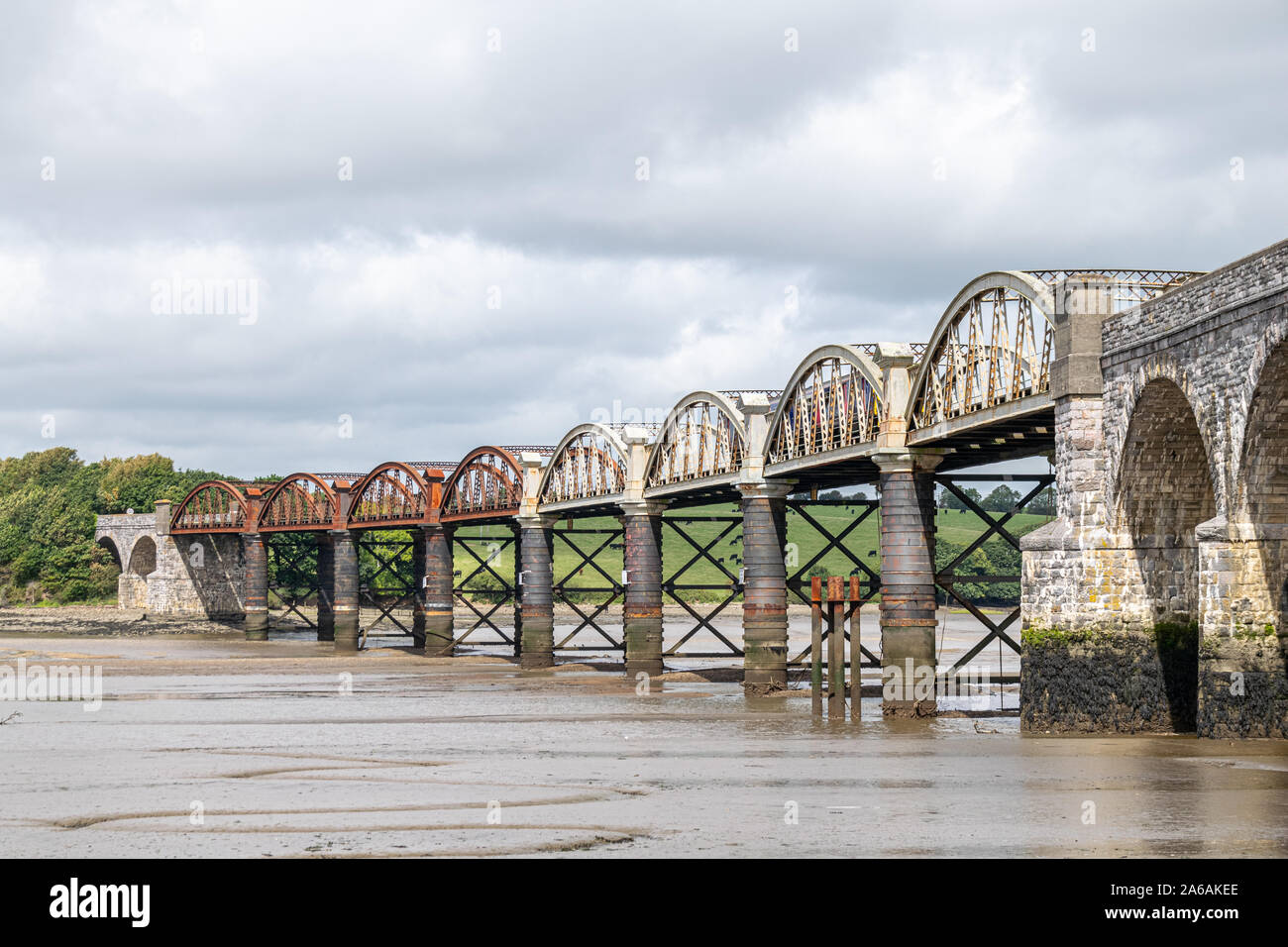 Mud flats underneath the railway bridge crossing the River Tavy at low