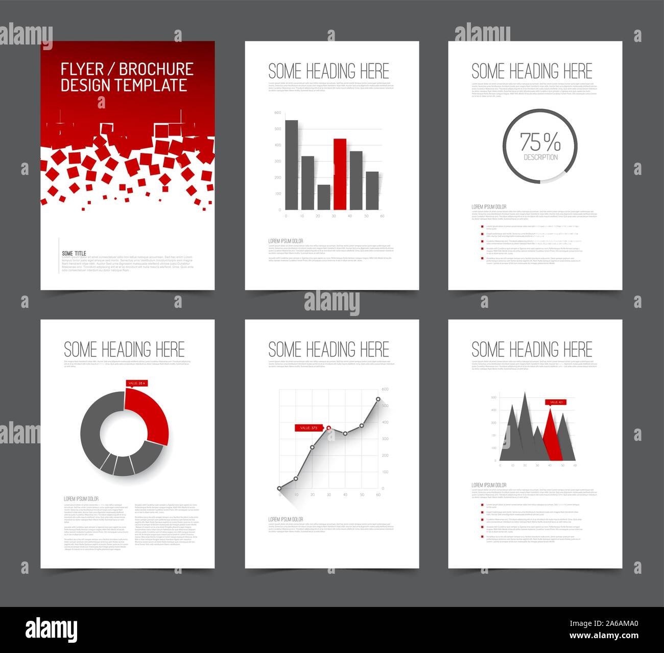 Set Of Modern Brochure Flyer Design Templates With Graphs Charts And Other Infographic Elements Red And Gray Version Stock Vector Image Art Alamy