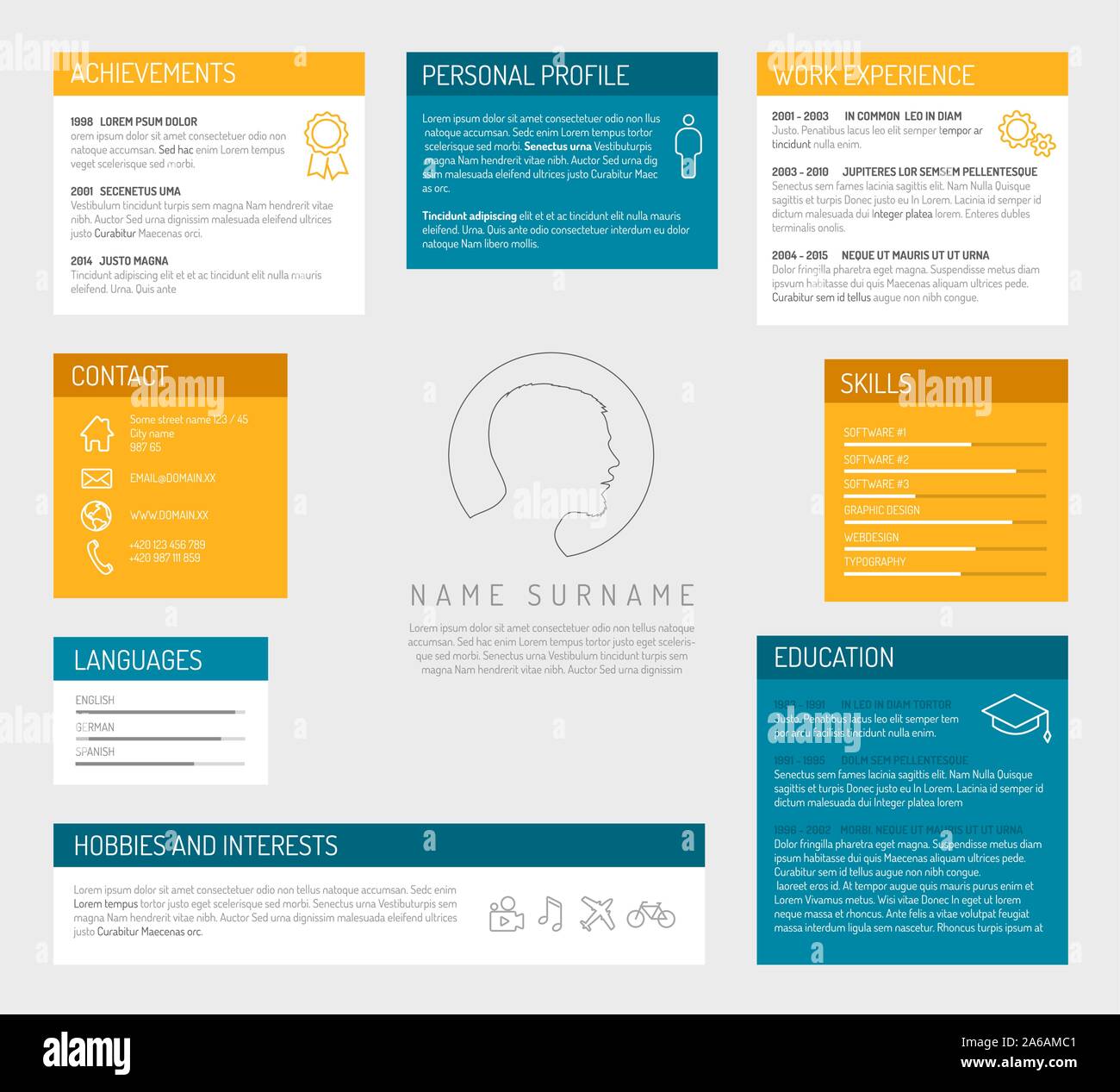 Vector minimalist cv / resume template dashboard profile - blue and ...