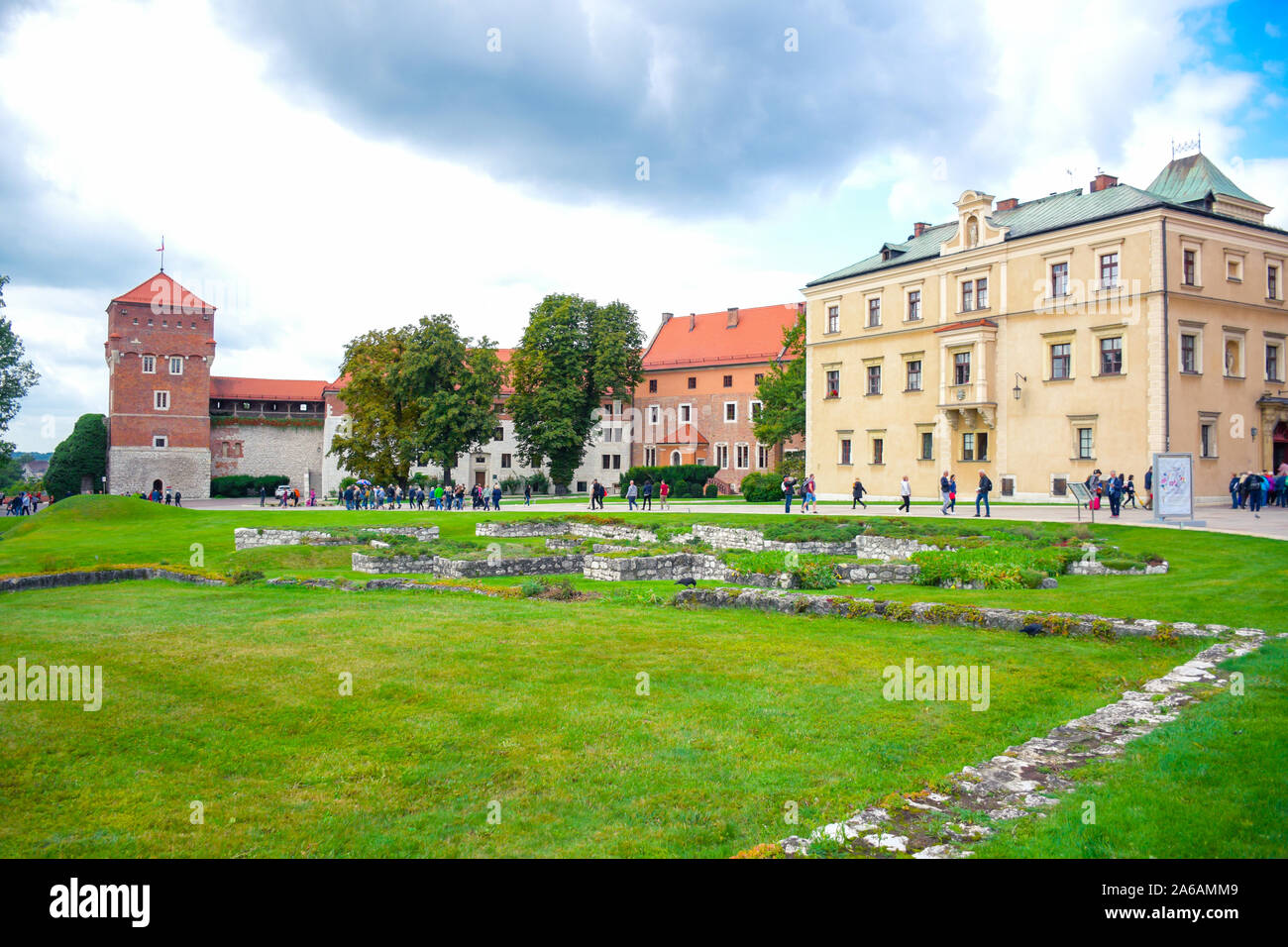 Tourists visiting Wawel Royal Castle, a royal castle residency located in central Krakow, Poland Stock Photo