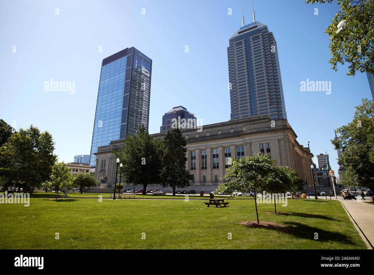 looking towards birch bayh federal building us courthouse,  salesforce tower and regions tower indianapolis city centre indiana USA Stock Photo