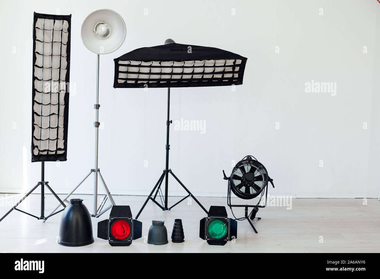Photo studio flash equipment and accessories of a professional