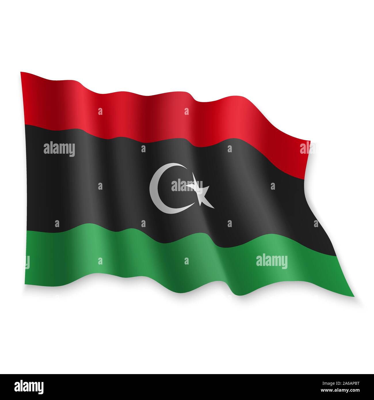 3D Realistic waving Flag of Libya on white background Stock Vector ...