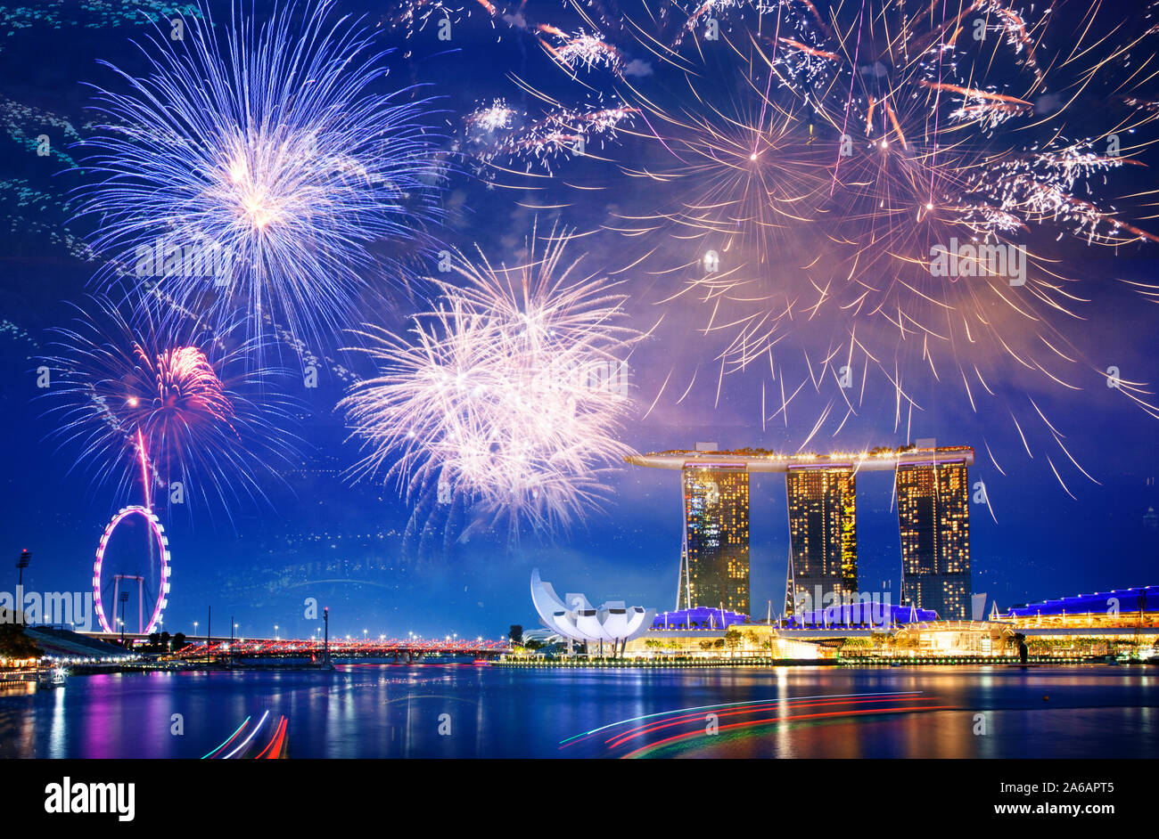fireworks on Singapore skyline new years eve Stock Photo Alamy